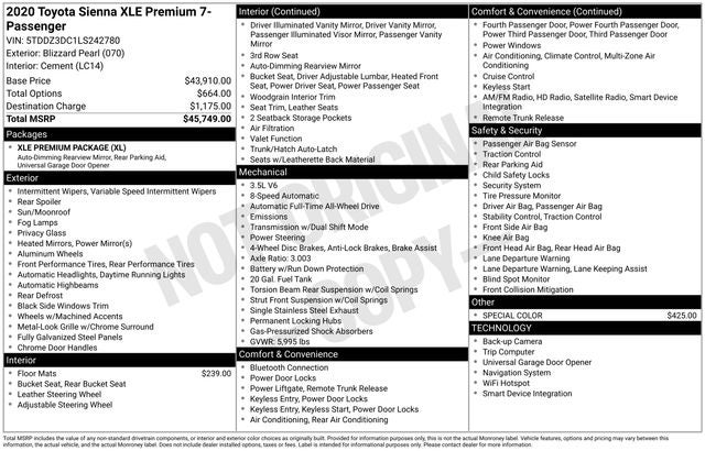 2020 Toyota Sienna XLE Premium 7 Passenger